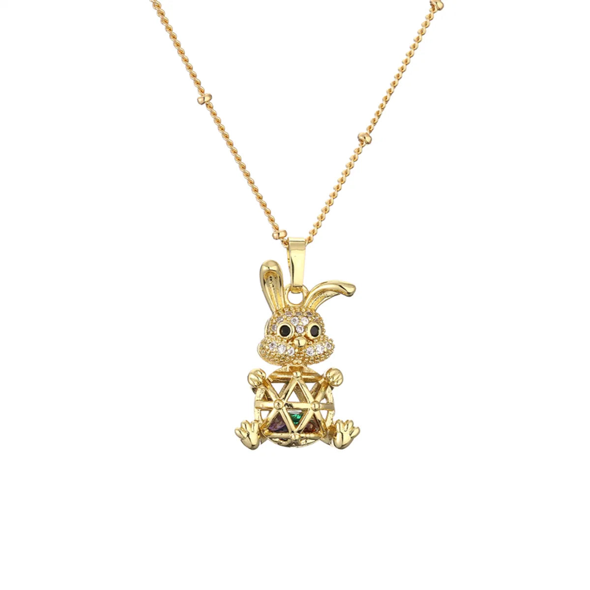 1 Piece Retro Rabbit Little Bear Copper Plating Inlay Zircon Pendant Necklace