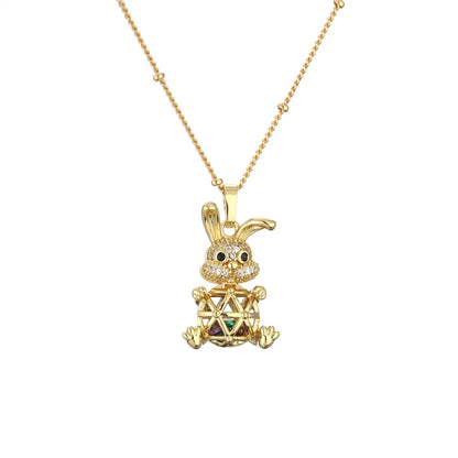 1 Piece Retro Rabbit Little Bear Copper Plating Inlay Zircon Pendant Necklace