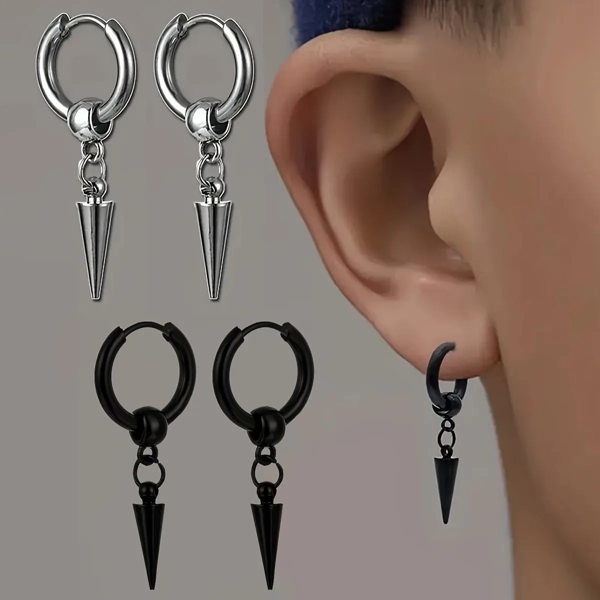 1 Piece Retro Rock Punk Geometric 304 Stainless Steel Black Plated Drop Earrings