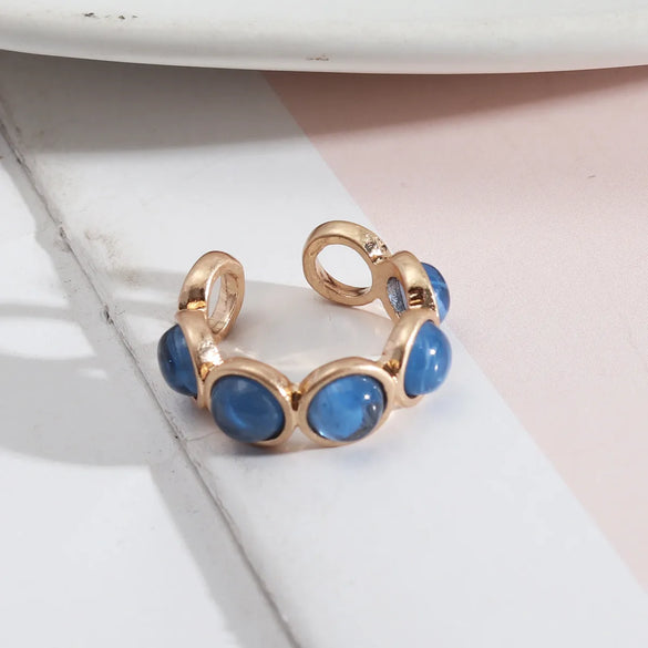 1 Piece Retro Round Alloy Inlay Natural Stone Resin Pearl Women'S Open Ring