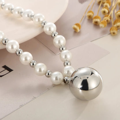 1 Piece Retro Round Stainless Steel Imitation Pearl Plating Pendant Necklace