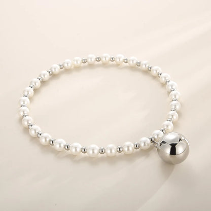 1 Piece Retro Round Stainless Steel Imitation Pearl Plating Pendant Necklace