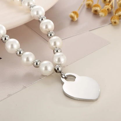 1 Piece Retro Round Stainless Steel Imitation Pearl Plating Pendant Necklace