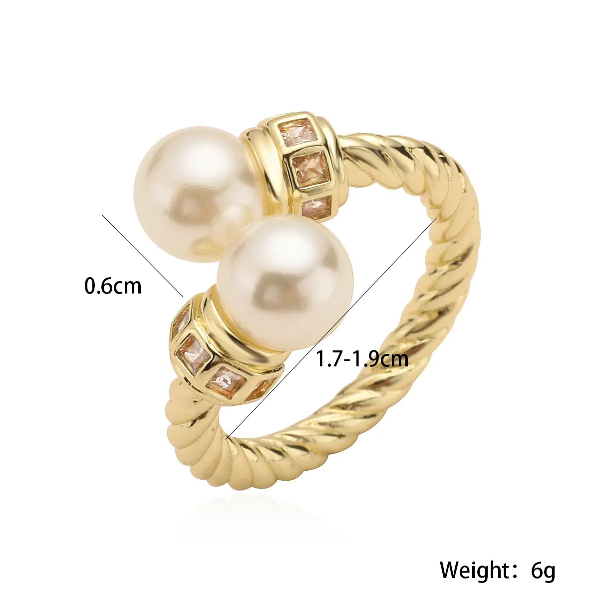 1 Piece Retro Simple Style Solid Color Inlay Copper Pearl 18K Gold Plated Rings