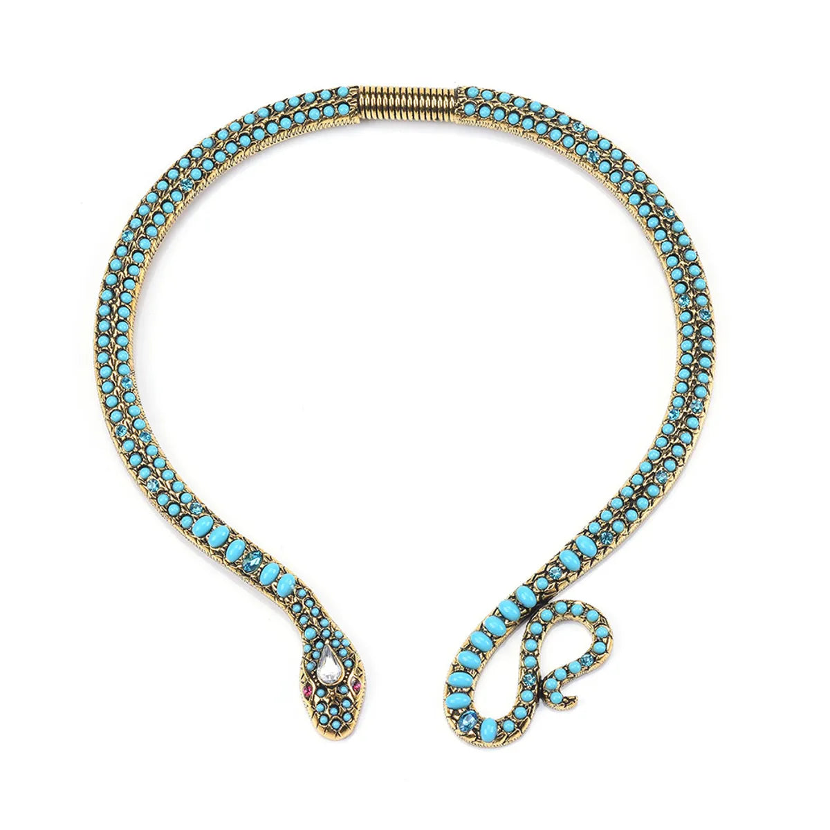 1 Piece Retro Snake Imitation Pearl Alloy Turquoise Inlay Rhinestones Women's Necklace