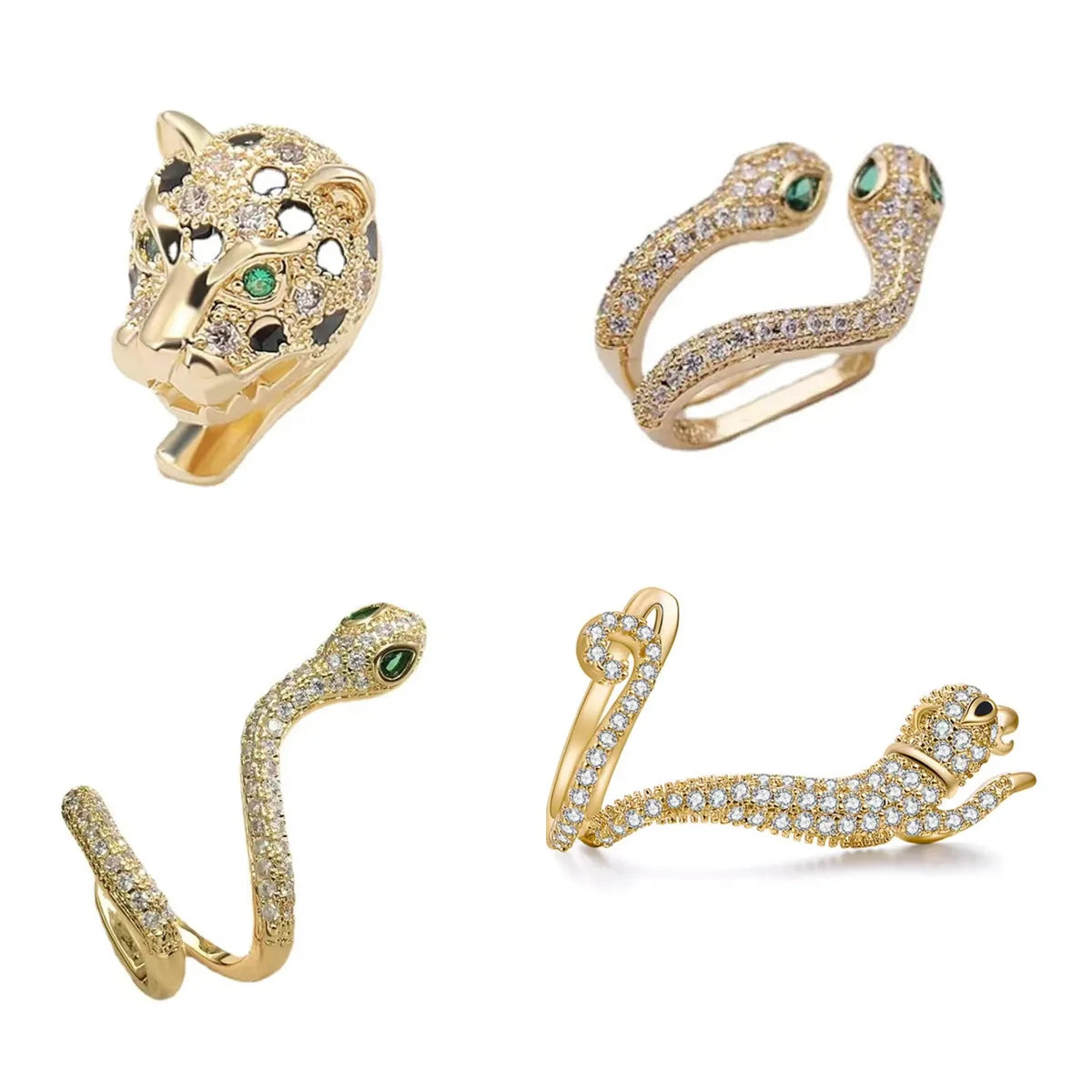 1 Piece Retro Snake Leopard Inlay Copper Zircon Ear Clips