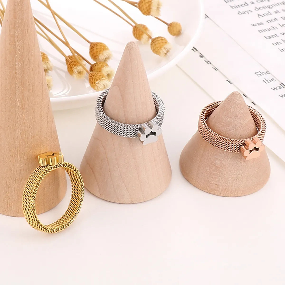 1 Piece Retro Solid Color Stainless Steel Plating Rings