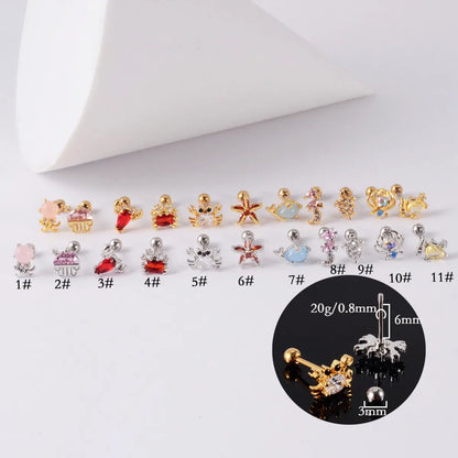 1 Piece Retro Starfish Crab Stainless Steel Copper Inlay Zircon Ear Studs