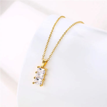 Retro Water Droplets Heart Shape Snowflake Stainless Steel Titanium Steel Plating Inlay Zircon 18k Gold Plated Gold Plated Pendant Necklace