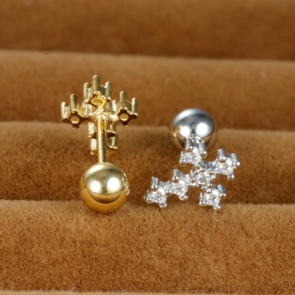 1 Piece Shiny Cross Plating Inlay Stainless Steel Zircon Ear Studs