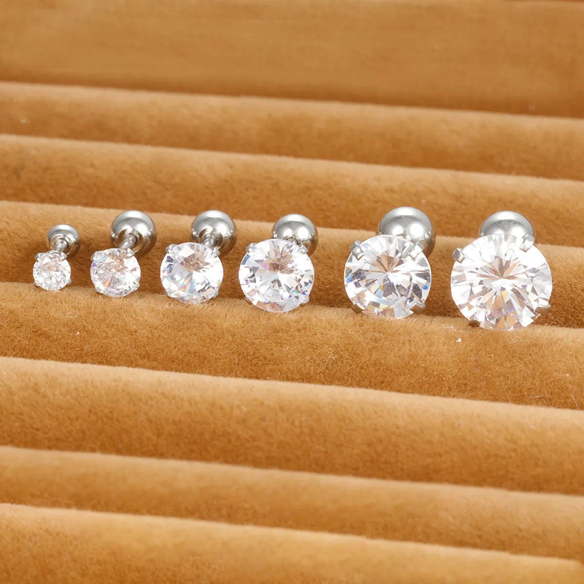 1 Piece Shiny Round Plating Inlay Stainless Steel Zircon Ear Studs