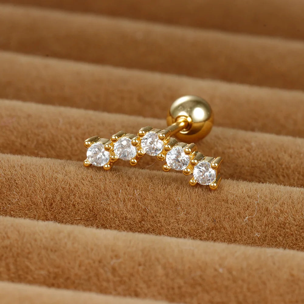 1 Piece Shiny Round Plating Inlay Stainless Steel Zircon Ear Studs