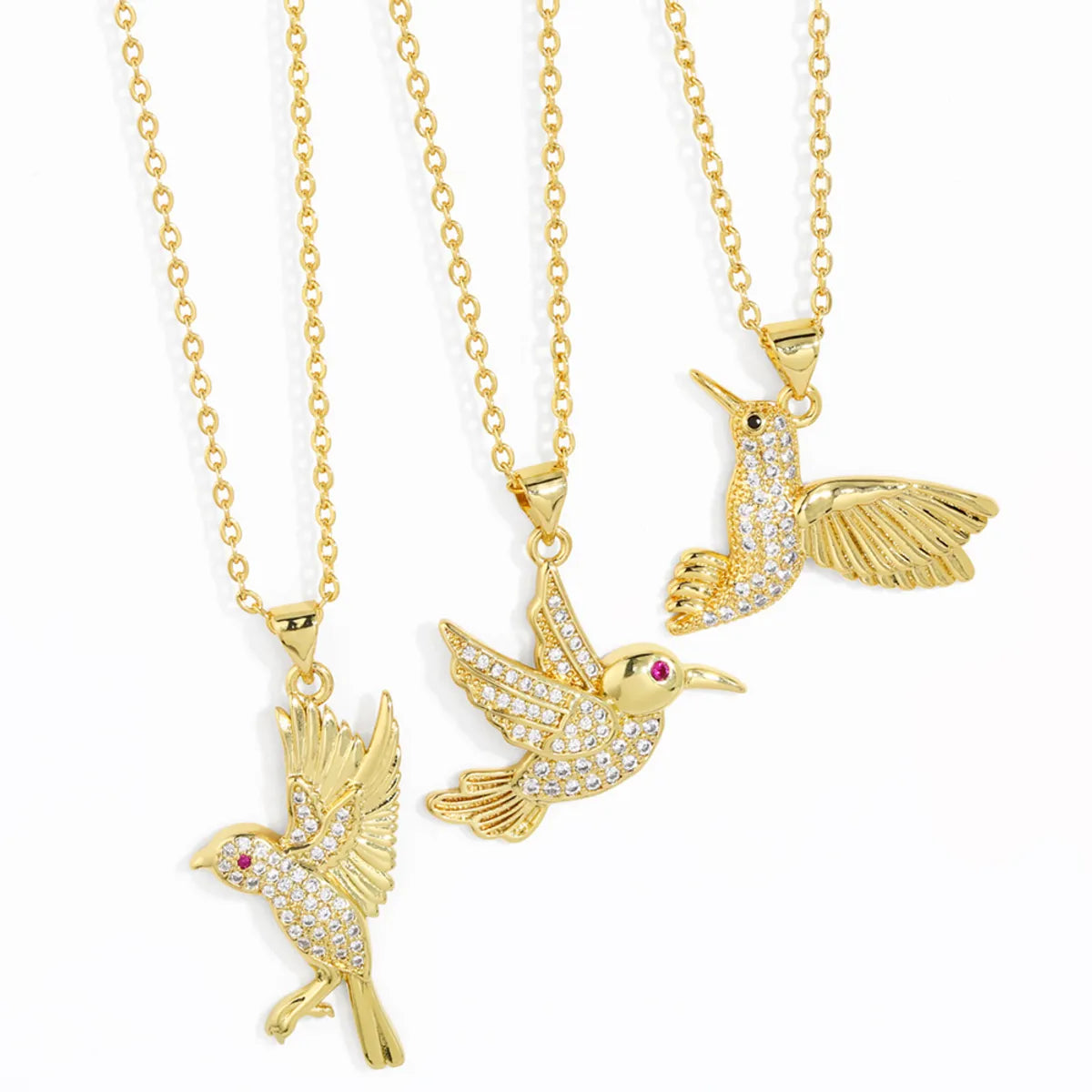 1 Piece Simple Style Bird Copper Inlay Zircon Pendant Necklace