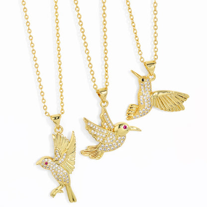 1 Piece Simple Style Bird Copper Inlay Zircon Pendant Necklace