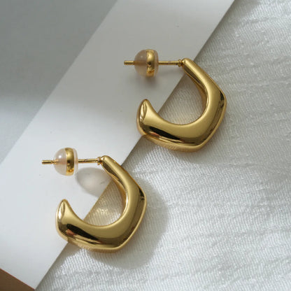 1 Piece Simple Style C Shape Asymmetrical Plating 304 Stainless Steel 18K Gold Plated Ear Studs