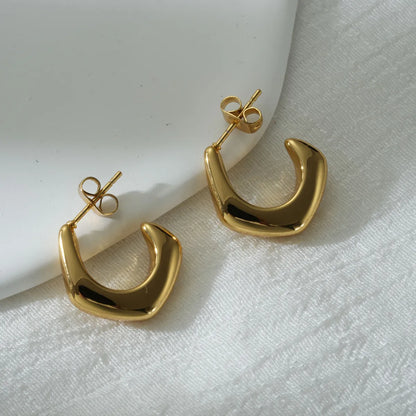 1 Piece Simple Style C Shape Asymmetrical Plating 304 Stainless Steel 18K Gold Plated Ear Studs