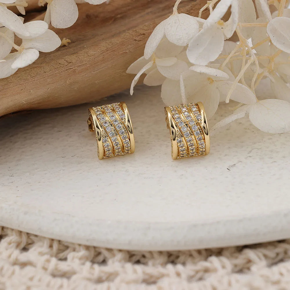 1 Piece Simple Style C Shape Inlay Copper Zircon Rose Gold Plated Ear Studs