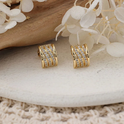 1 Piece Simple Style C Shape Inlay Copper Zircon Rose Gold Plated Ear Studs