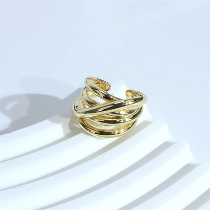 Simple Style C Shape Lines Copper 18k Gold Plated Open Ring In Bulk