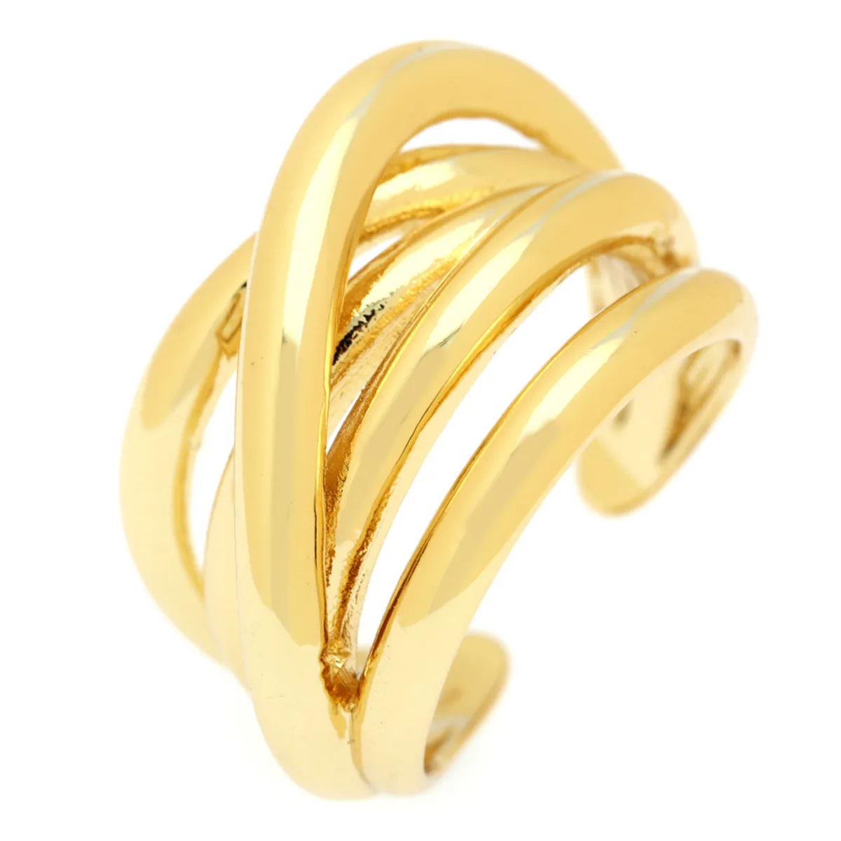 Simple Style C Shape Lines Copper 18k Gold Plated Open Ring In Bulk