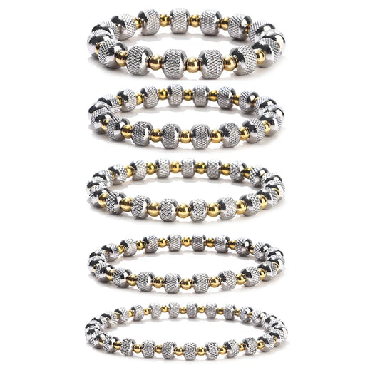 1 Piece Simple Style Circle Stainless Steel Beaded Plating Bracelets