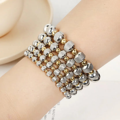 1 Piece Simple Style Circle Stainless Steel Beaded Plating Bracelets