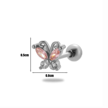 1 Piece Ear Cartilage Rings & Studs Simple Style Classic Style Butterfly 316 Stainless Steel  Copper Plating Inlay Zircon