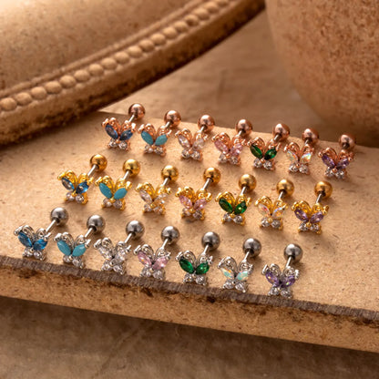 1 Piece Ear Cartilage Rings & Studs Simple Style Classic Style Butterfly 316 Stainless Steel  Copper Plating Inlay Zircon