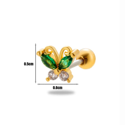 1 Piece Ear Cartilage Rings & Studs Simple Style Classic Style Butterfly 316 Stainless Steel  Copper Plating Inlay Zircon