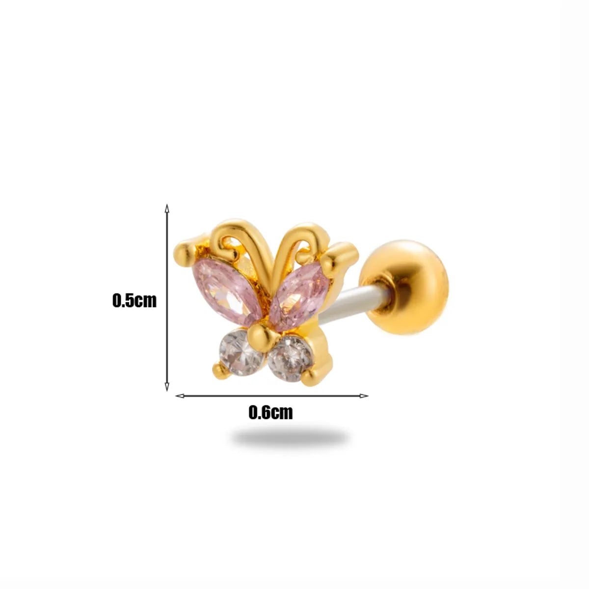 1 Piece Ear Cartilage Rings & Studs Simple Style Classic Style Butterfly 316 Stainless Steel  Copper Plating Inlay Zircon