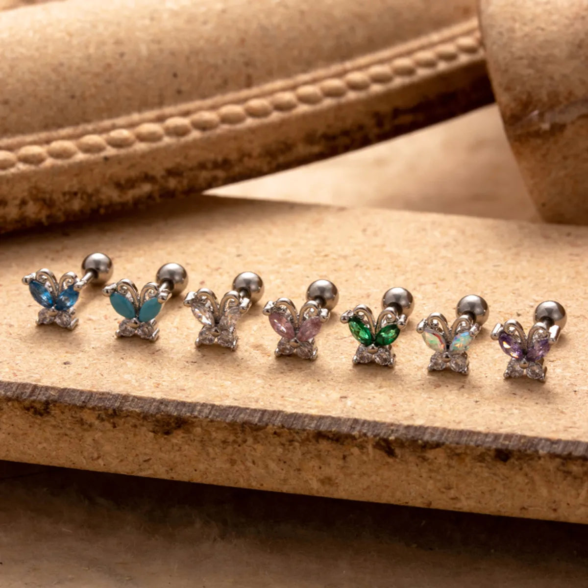 1 Piece Ear Cartilage Rings & Studs Simple Style Classic Style Butterfly 316 Stainless Steel  Copper Plating Inlay Zircon