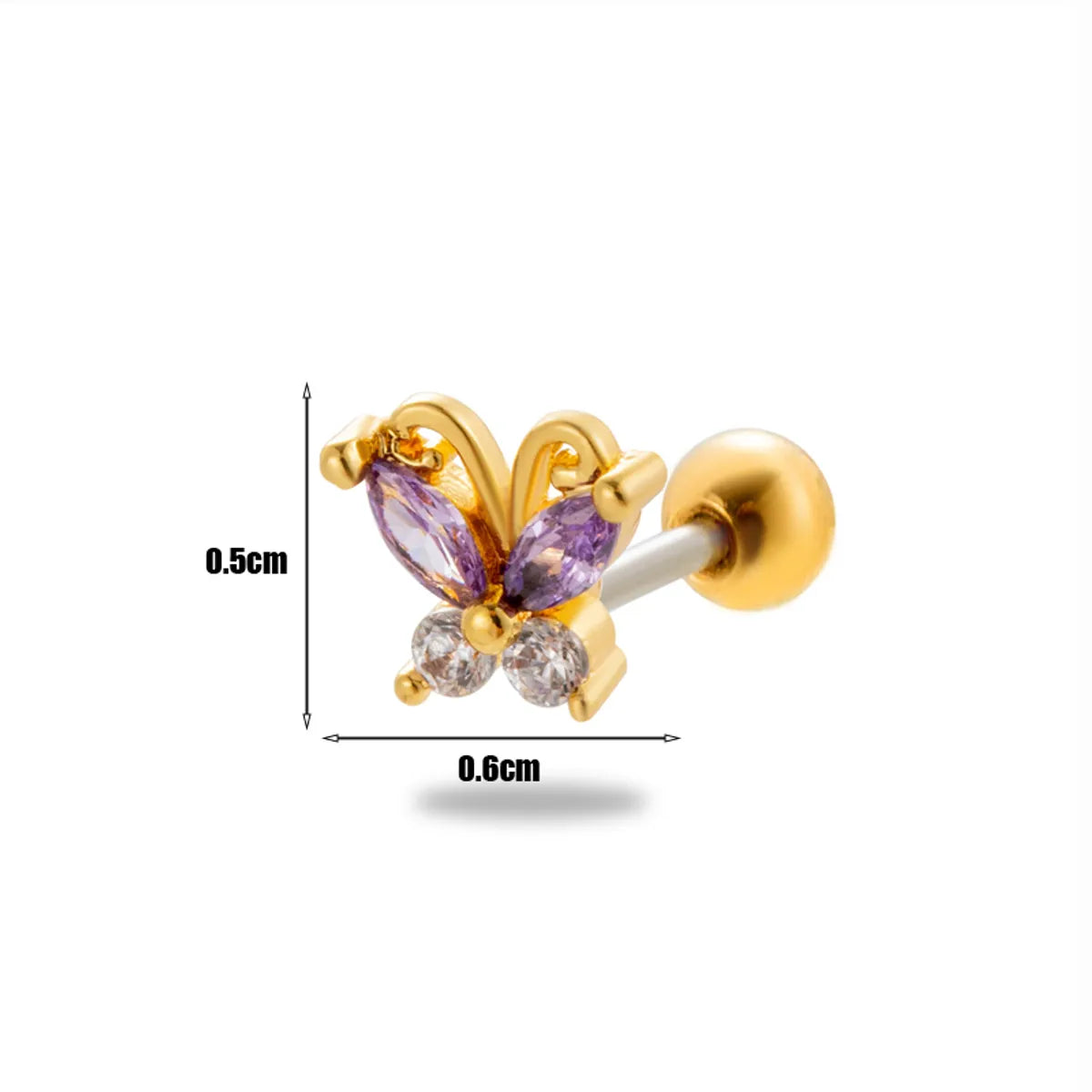 1 Piece Ear Cartilage Rings & Studs Simple Style Classic Style Butterfly 316 Stainless Steel  Copper Plating Inlay Zircon