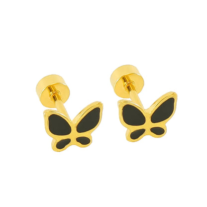 1 Piece Simple Style Classic Style Butterfly Polishing Plating Stainless Steel 18k Gold Plated Ear Studs