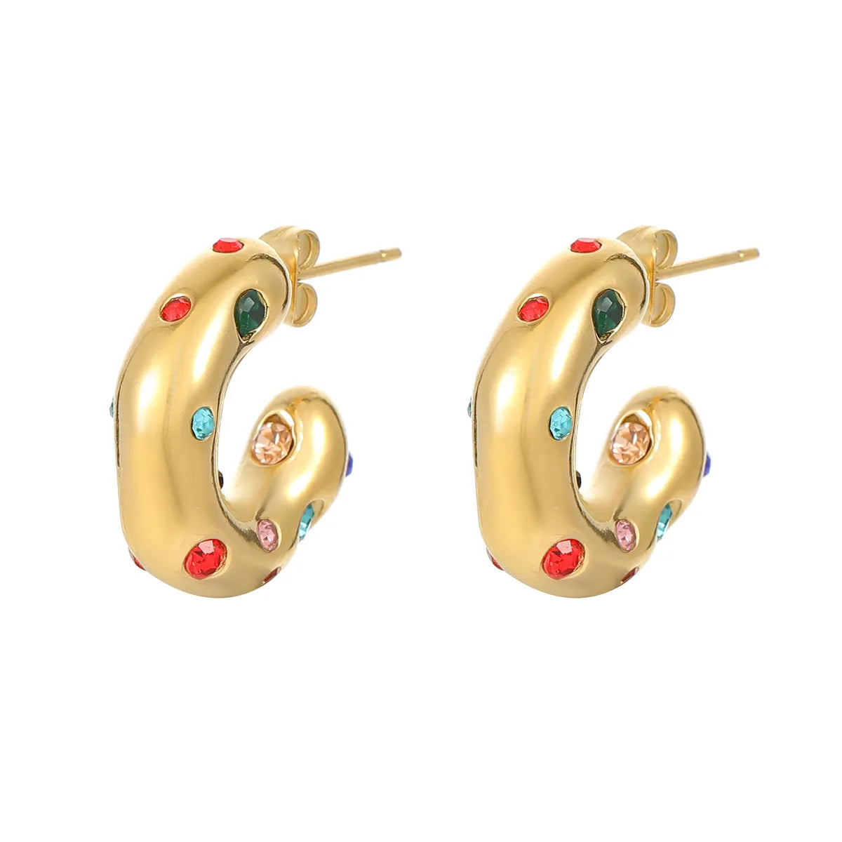 1 Piece Simple Style Classic Style C Shape Plating Inlay Stainless Steel Pearl Zircon Gold Plated Earrings