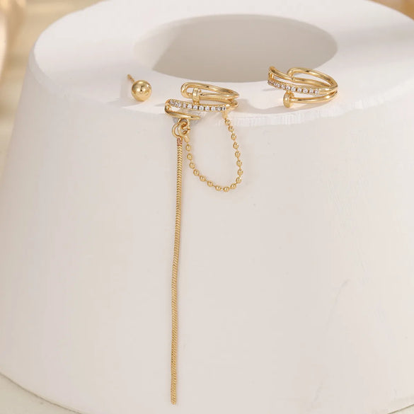 1 Piece Simple Style Classic Style Chain Inlay Copper Zircon 18K Gold Plated Silver Plated Ear Cuffs