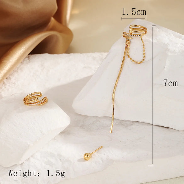1 Piece Simple Style Classic Style Chain Inlay Copper Zircon 18K Gold Plated Silver Plated Ear Cuffs