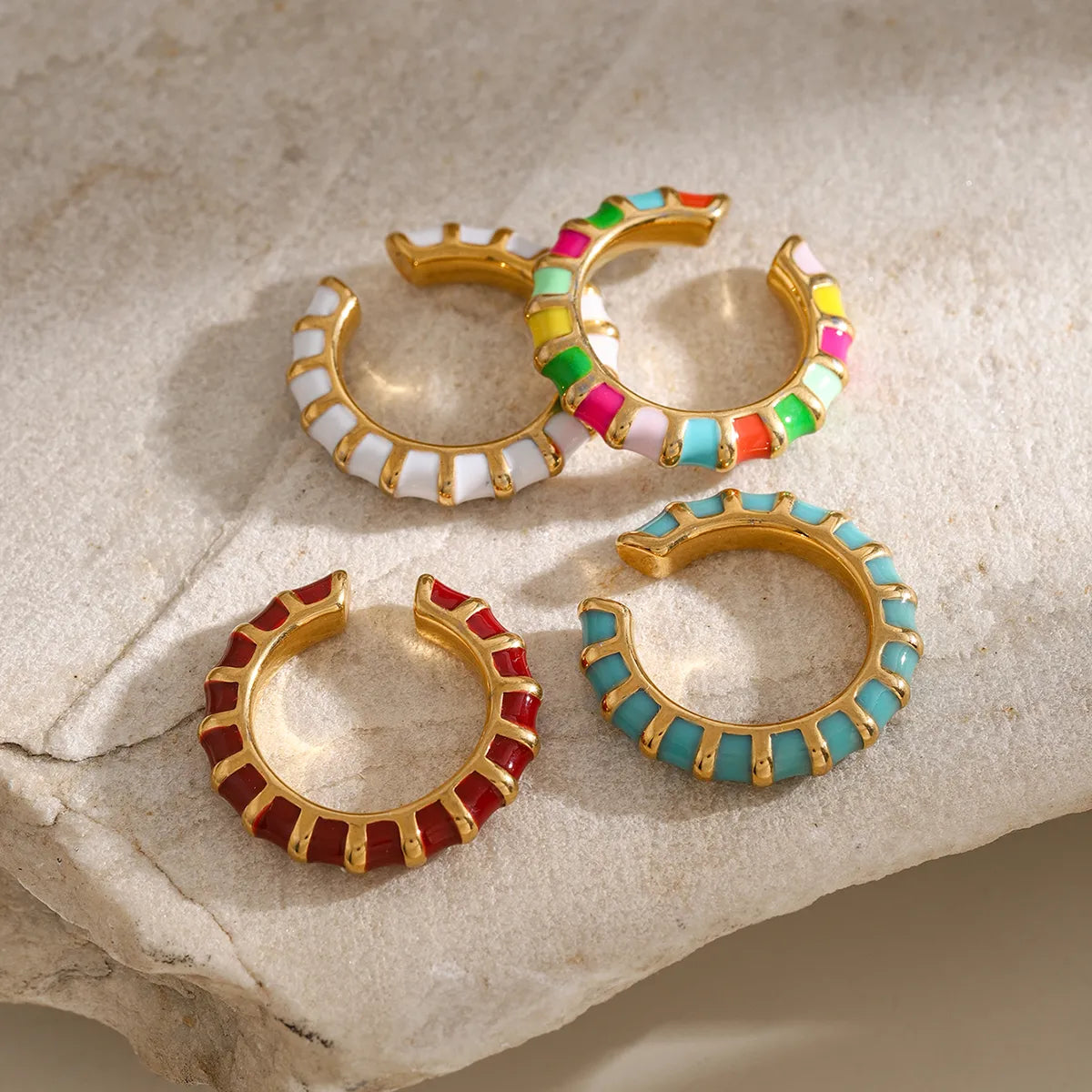 1 Piece Simple Style Classic Style Color Block Enamel Plating 304 Stainless Steel 18K Gold Plated Ear Cuffs