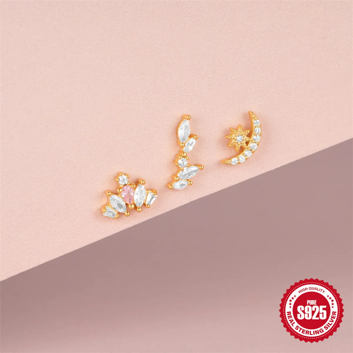 1 Piece Simple Style Classic Style Color Block Inlay Sterling Silver Zircon Ear Studs