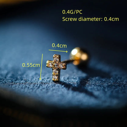 1 Piece Simple Style Classic Style Cross Plating Inlay Copper Zircon 18K Gold Plated Cartilage Earrings