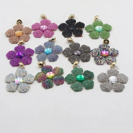 1 Piece Simple Style Classic Style Flower Inlay Iron Rhinestones Drop Earrings