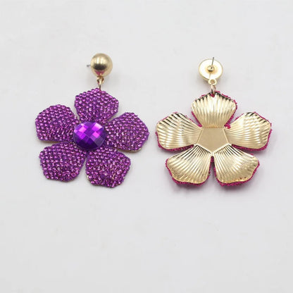 1 Piece Simple Style Classic Style Flower Inlay Iron Rhinestones Drop Earrings