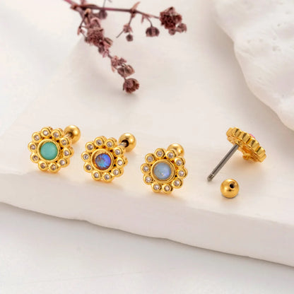 1 Piece Simple Style Classic Style Flower Plating Inlay Stainless Steel Zircon 18k Gold Plated Ear Studs