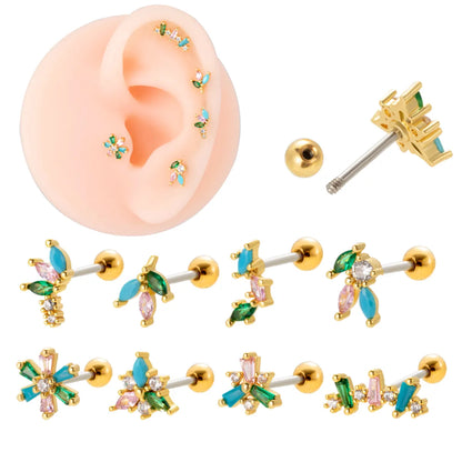 1 Piece Ear Cartilage Rings & Studs Simple Style Classic Style Geometric Leaf Flower 316 Stainless Steel  Copper Plating Inlay Zircon