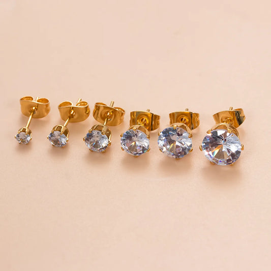 1 Piece Simple Style Classic Style Geometric Round Plating Inlay Stainless Steel Zircon 18k Gold Plated Ear Studs