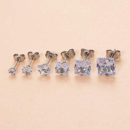 1 Piece Ear Cartilage Rings & Studs Simple Style Classic Style Geometric Square 316 Stainless Steel  Plating Inlay Zircon