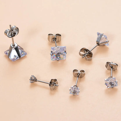 1 Piece Ear Cartilage Rings & Studs Simple Style Classic Style Geometric Square 316 Stainless Steel  Plating Inlay Zircon