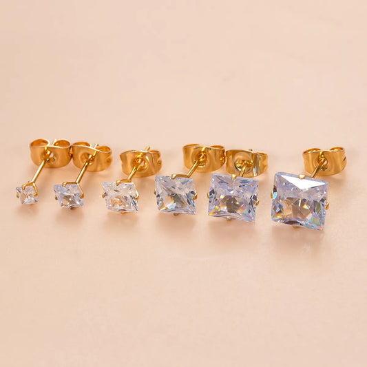 1 Piece Ear Cartilage Rings & Studs Simple Style Classic Style Geometric Square 316 Stainless Steel  Plating Inlay Zircon