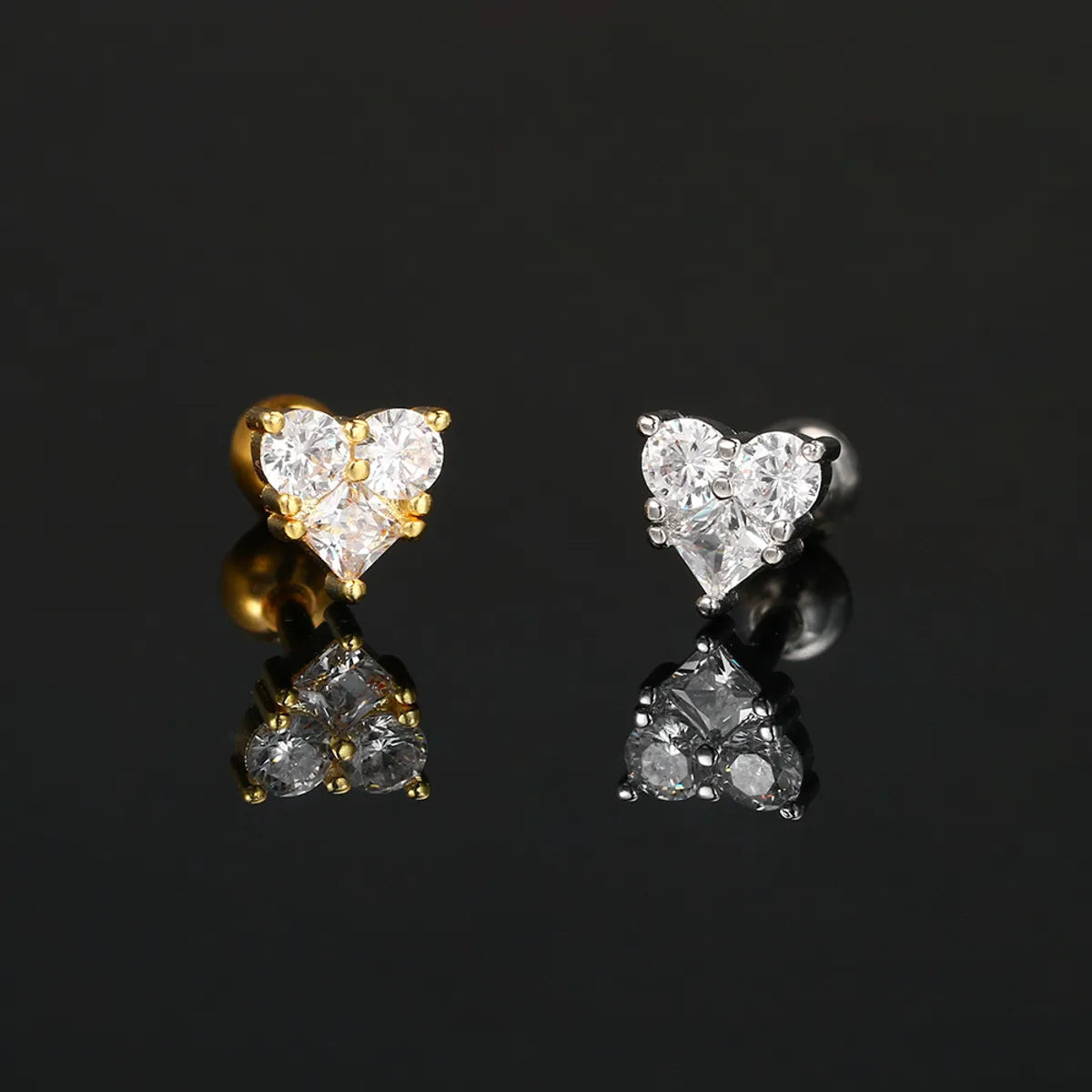 1 Piece Simple Style Classic Style Heart Shape Butterfly Inlay Copper Zircon Ear Studs