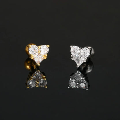 1 Piece Simple Style Classic Style Heart Shape Butterfly Inlay Copper Zircon Ear Studs