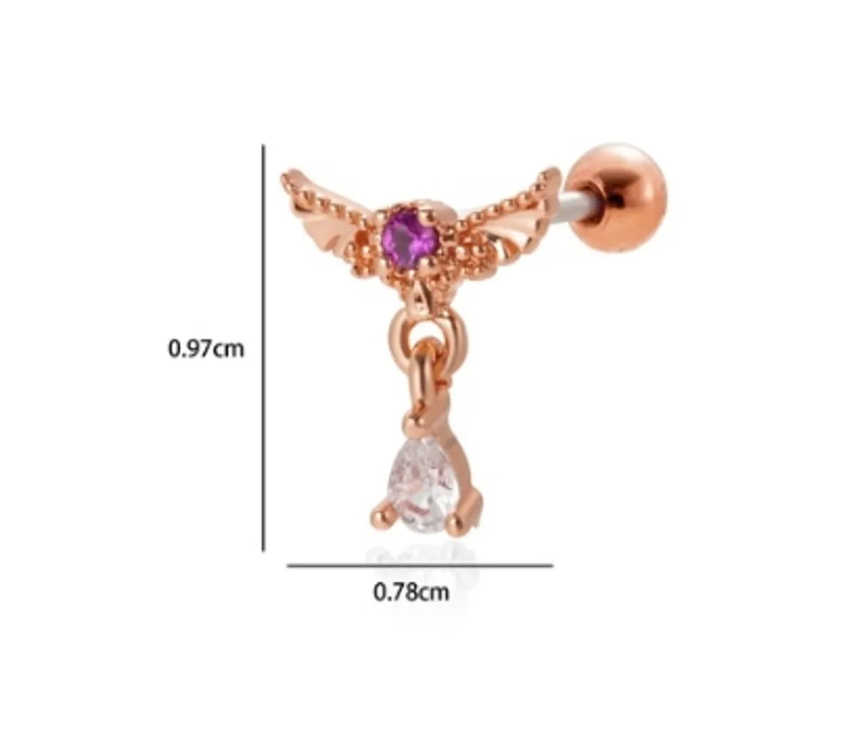 1 Piece Simple Style Classic Style Heart Shape Wings Flower Plating Inlay Stainless Steel Zircon 18k Gold Plated Ear Studs